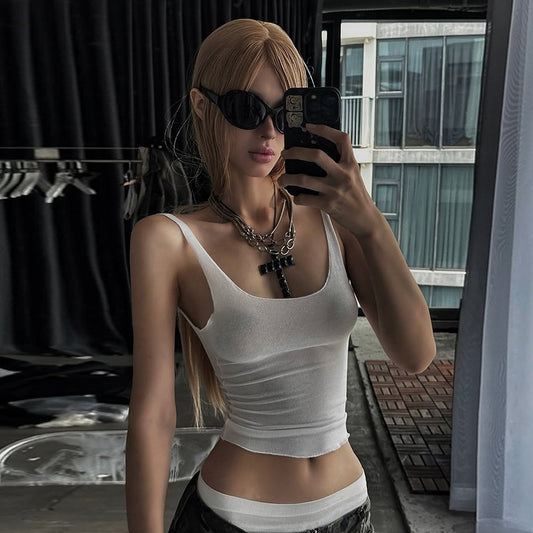 Casual Street Style Hot Girl Solid Color Characteristic U-neck Versatile Top For Women