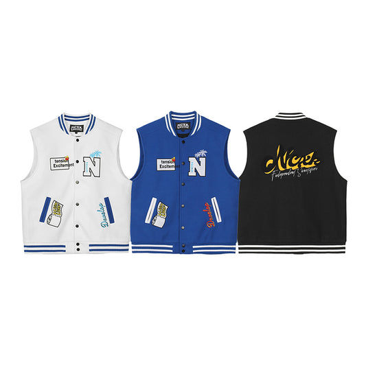 Men's And Women's All-match Embroidered Vest American Couple Jacket