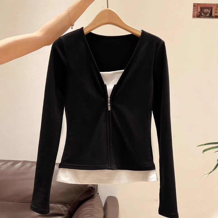 Women's Long Sleeve Korean Style Sense Of Design Versatile Bottoming Top