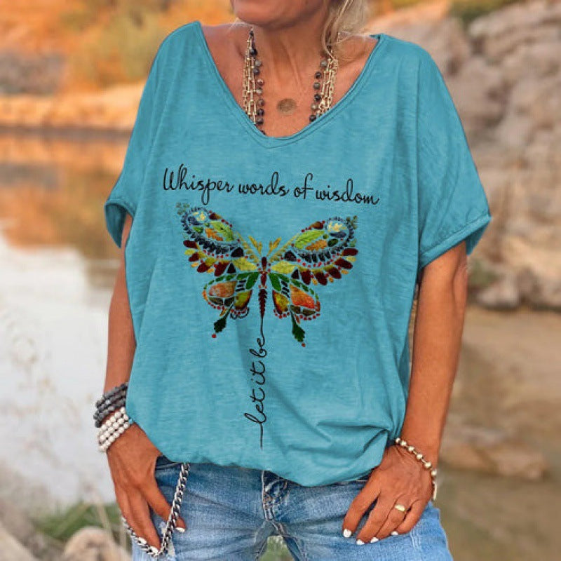 Loose Fashion V-neck Cartoon Digital Printed T-shirt