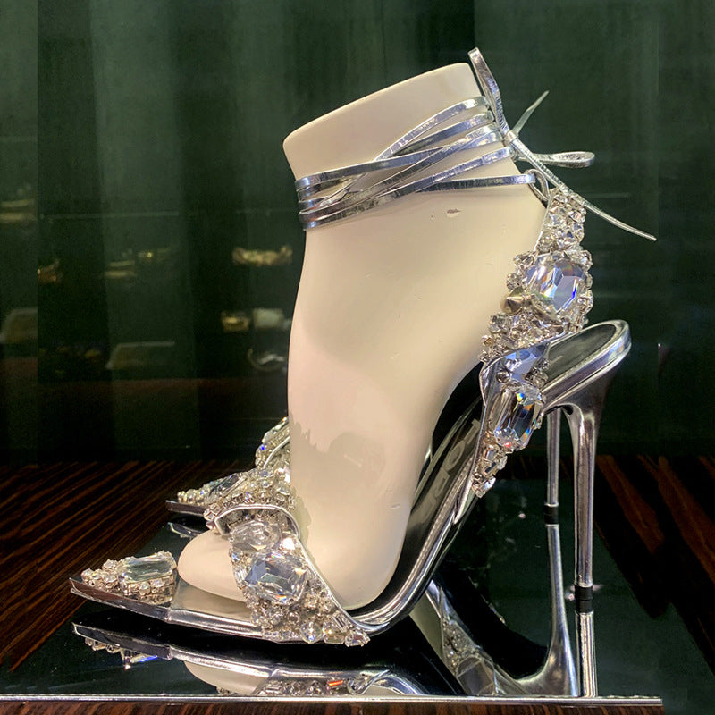 European And American Super High Heel Pointed Toe Rhinestone Fashion Banquet Catwalk