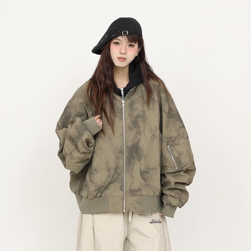 Retro Tie-Dye Hooded Jacket With A Mock Two-Piece Design
