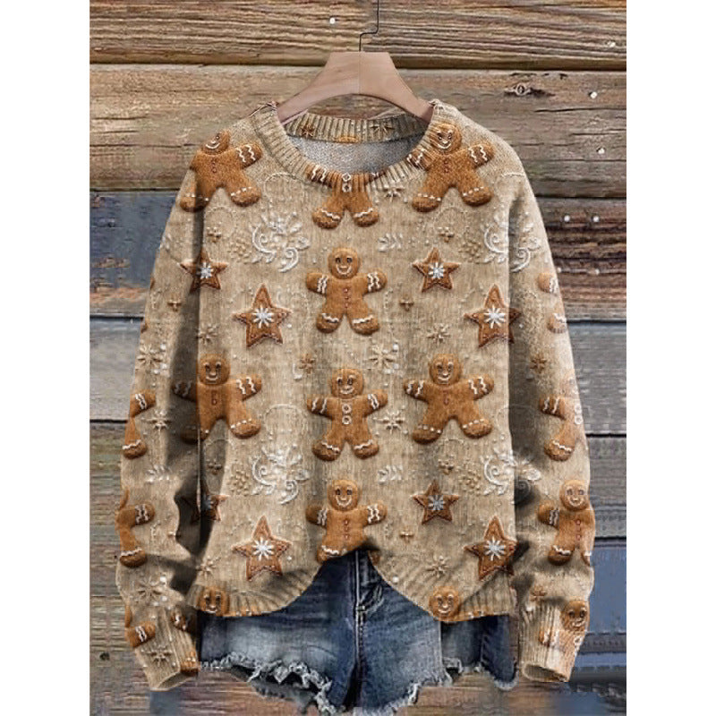 Abstract Style Digital Printing Drop-shoulder Long-sleeve Women's Sweater Casual All-matching
