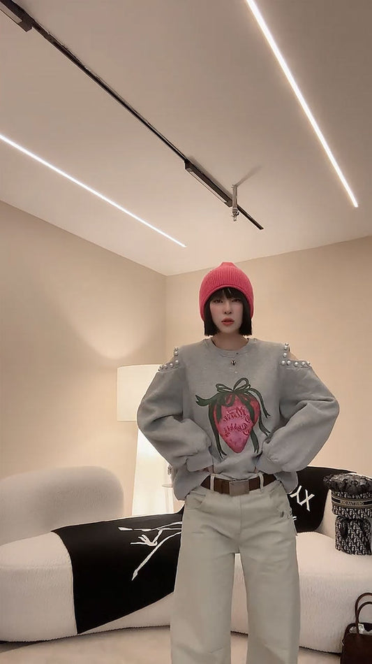 Women's Round-Neck Off-Shoulder Short Sweatshirt