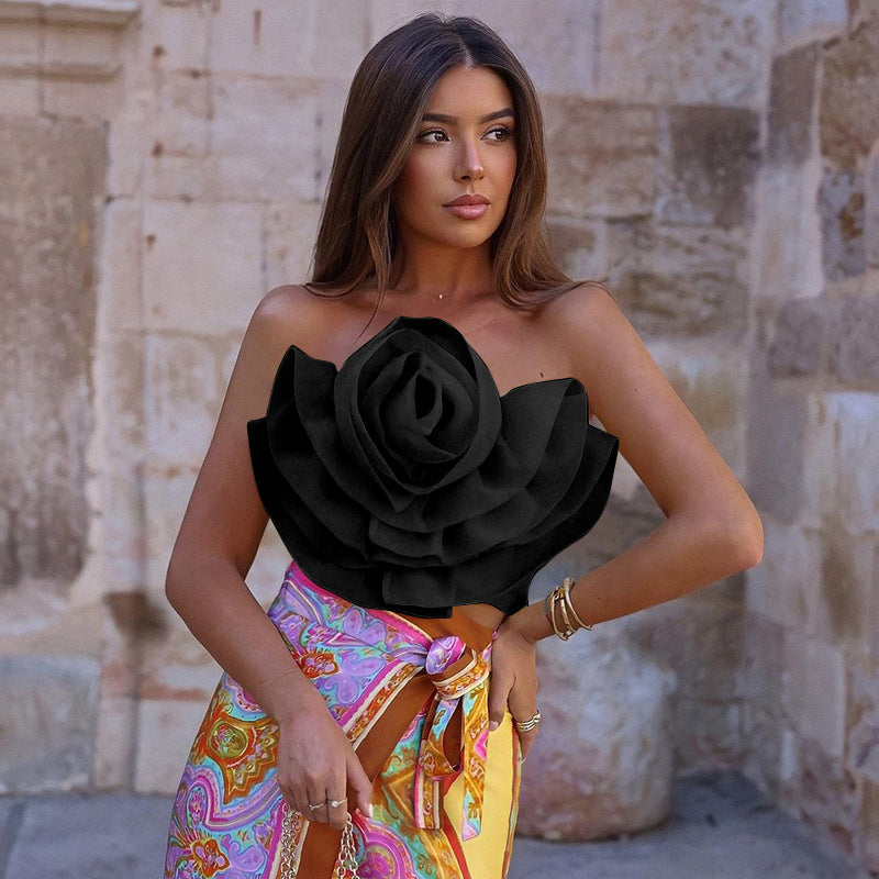 Women's New Transparent Organza Flower Decorative Shirt Top
