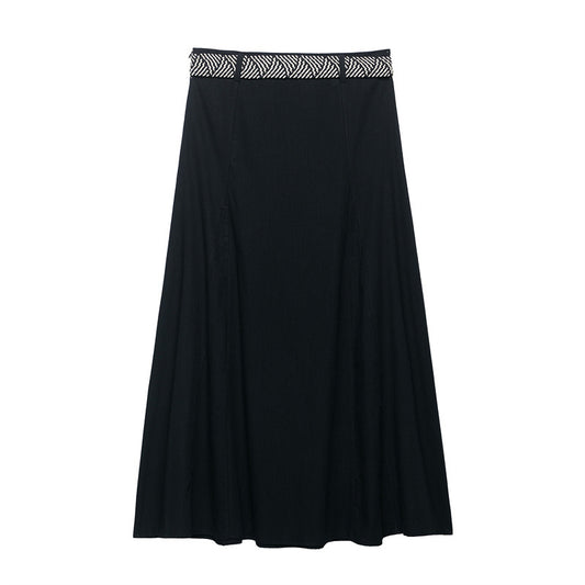 Belt Linen Blend Midi Skirt Skirt