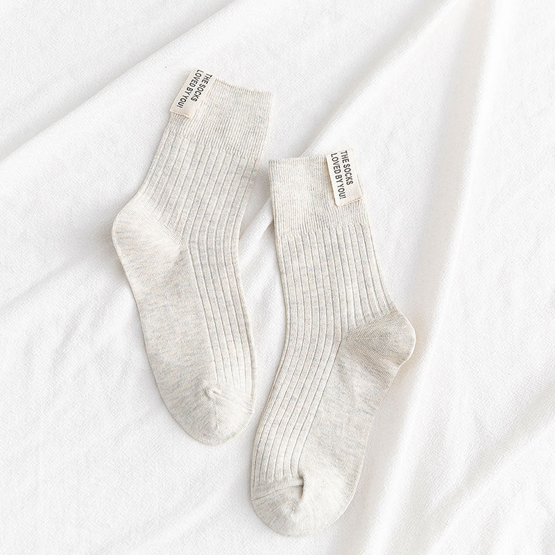 Cloth Label Thick Needle Mid-calf Length Solid Color Breathable All-matching Stockings