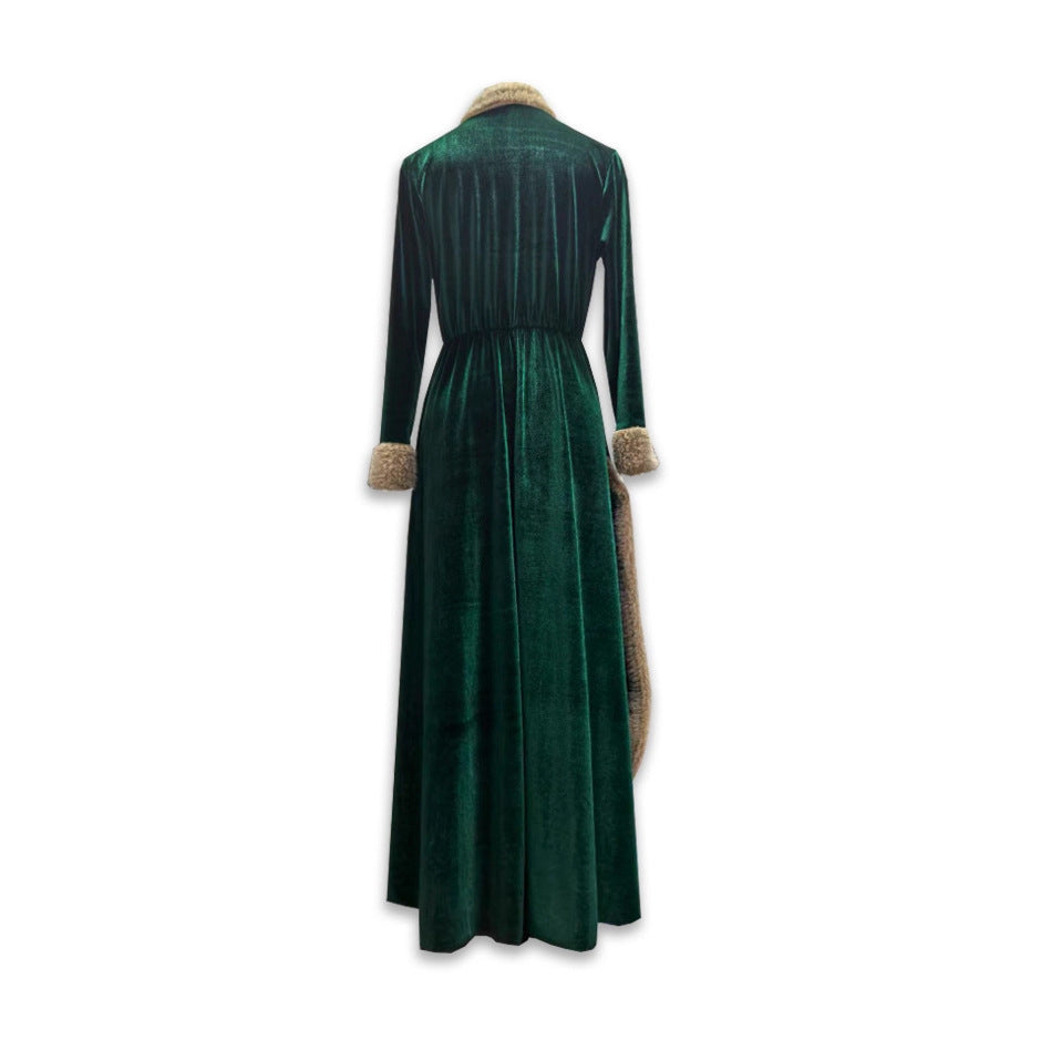 V-neck Split Autumnwinter Relaxed-waist Coat Dress
