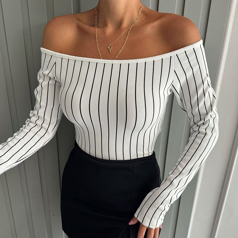 Off-the-shoulder Long-sleeve Casual Base Top