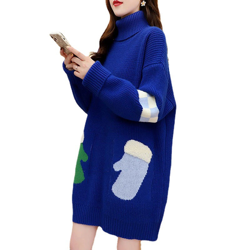 Plus Size Red Christmas Turtleneck Sweater For Women