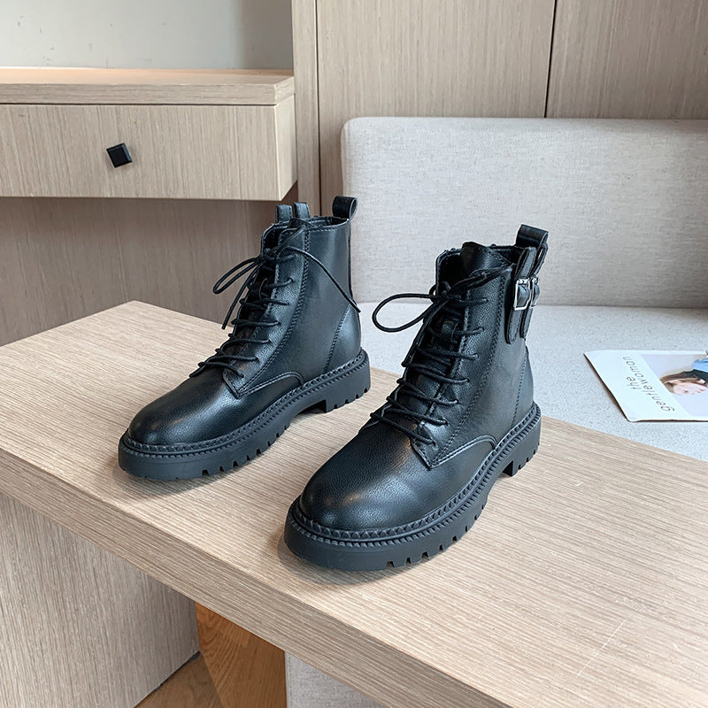 Lace-up Thick Heel Boots All-match Retro Fashion
