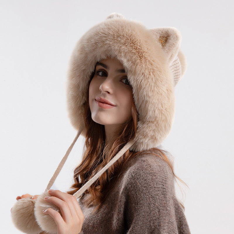 Cute Knitted Hat Winter Female Cartoon Cat Ears