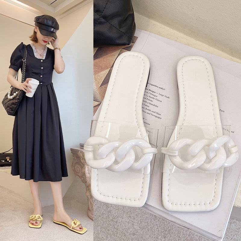 Fashion Women's Solid Color Square Sandals And Slippers