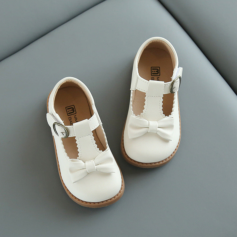Children's Fashion Solid Color Bow Leather Shoes