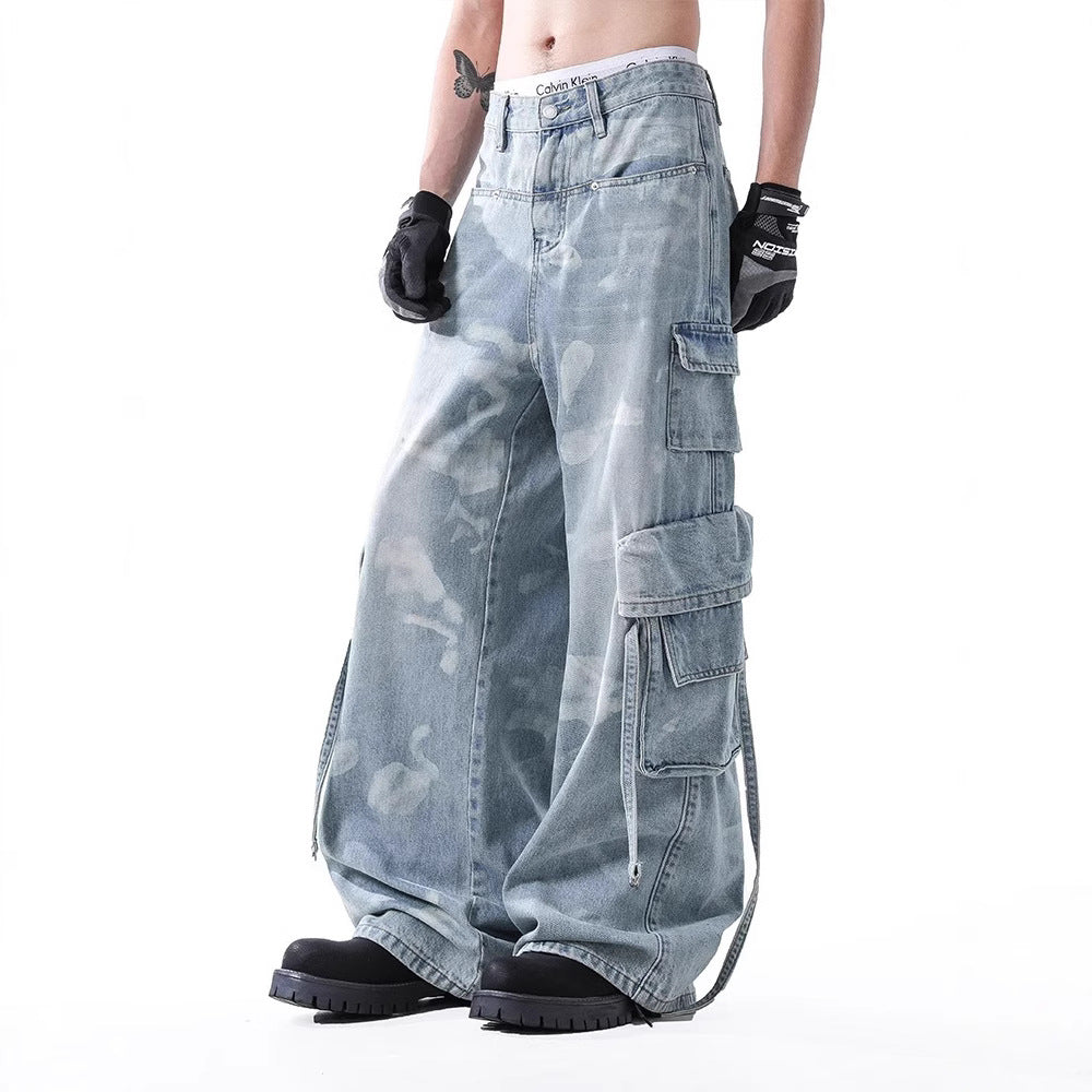 American Retro Tie-dyed Denim Overalls