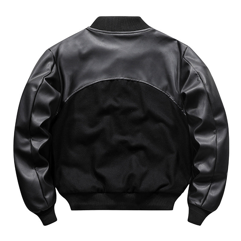 American Retro Woolen Coat Stitching Embroidered Flight Jacket