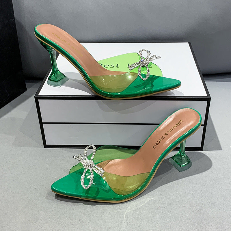 Plus Size Dame Høje Hæle Store Sløjfe Rhinsten Spænde Bryllupssko Krystal Røde Højhælede Sandaler