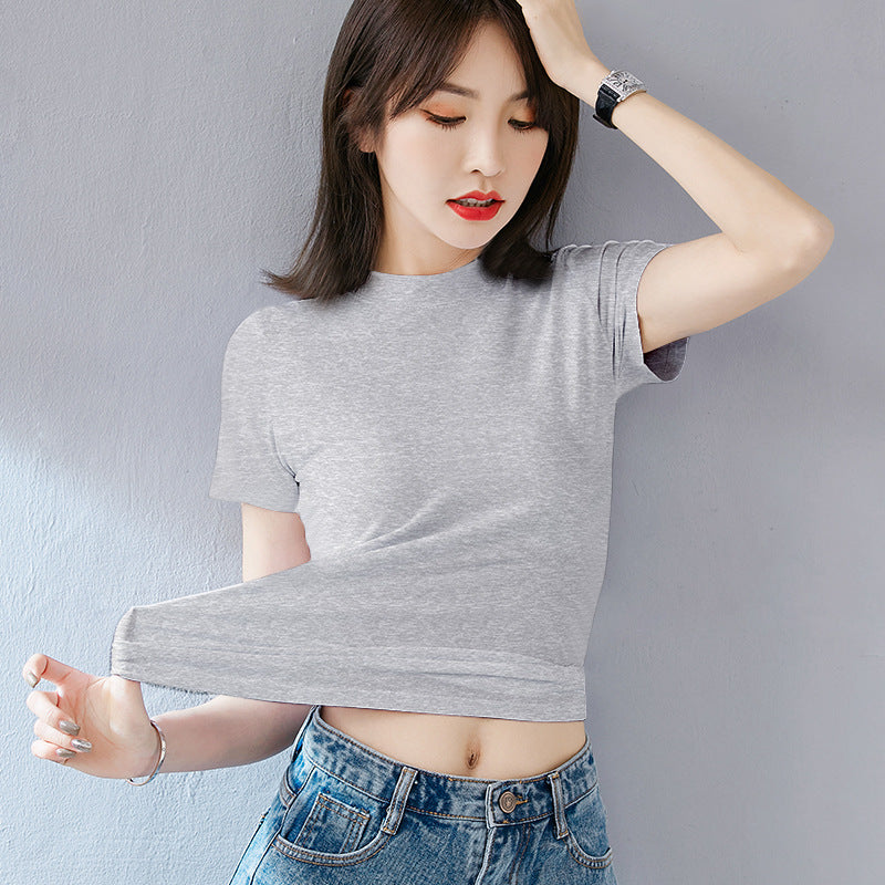 Kvinders sommer Slim Fit efterår Koreansk stil kortærmet bomuld