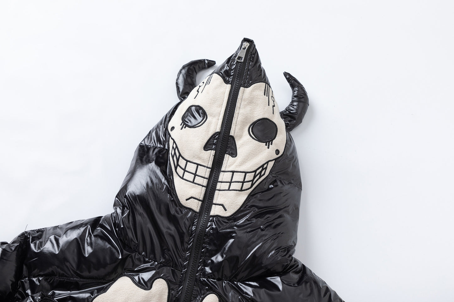 Flocking Embroidery Skeleton Hooded Cotton Coat