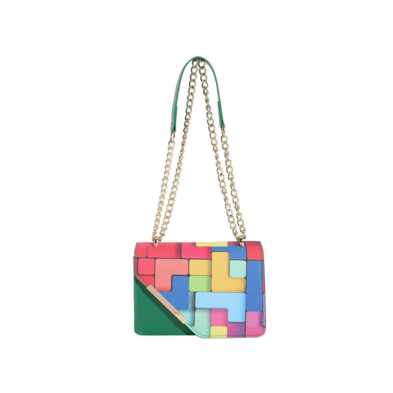 Western Style Chain Women's Fashion Color Contrast Crossbody