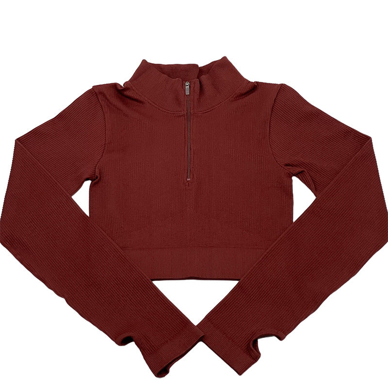 Seamless FallWinter Zippered Form-Fitting Long-Sleeve Bootcut Drawstring Fitness Pants Yoga Outfit Set