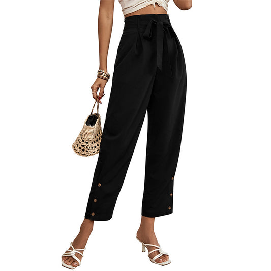 Women's Lace-up Commute Style High Waist Pants