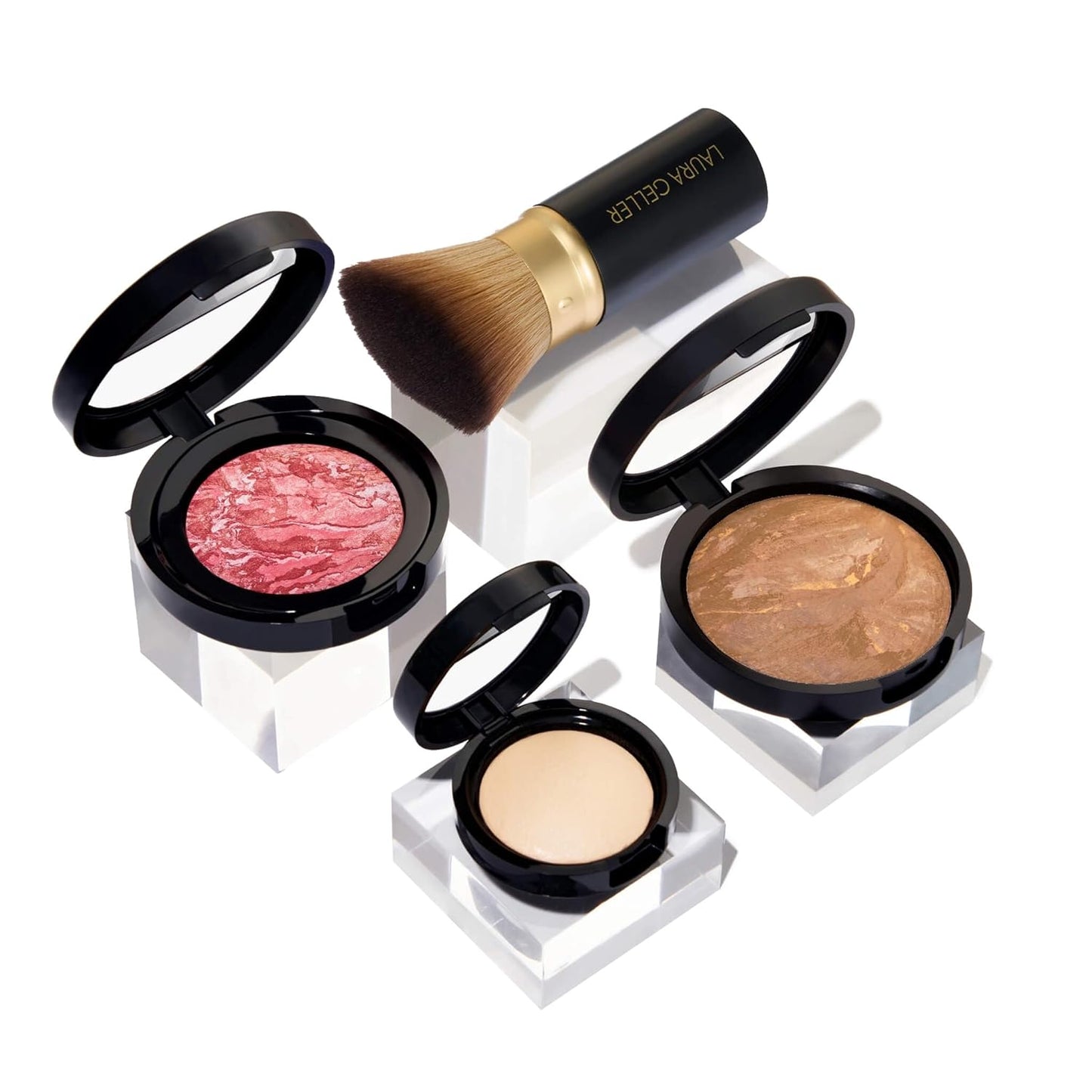 Daily Routine Kit (4 PC): Baked Balance-N-Brighten Foundation, Sand + Retractable Kabuki Brush + Blush-N-Brighten, Tropic Hues + Original Baked Highlighter, French Vanilla