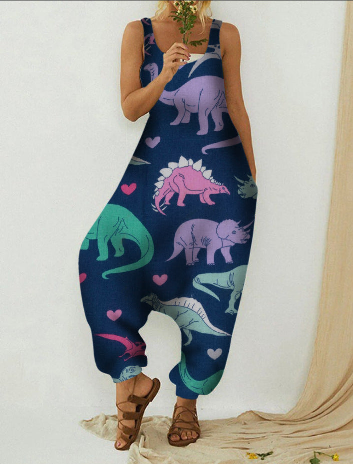 Cute Animal Print Loose Plus Size Casual Beach Overalls
