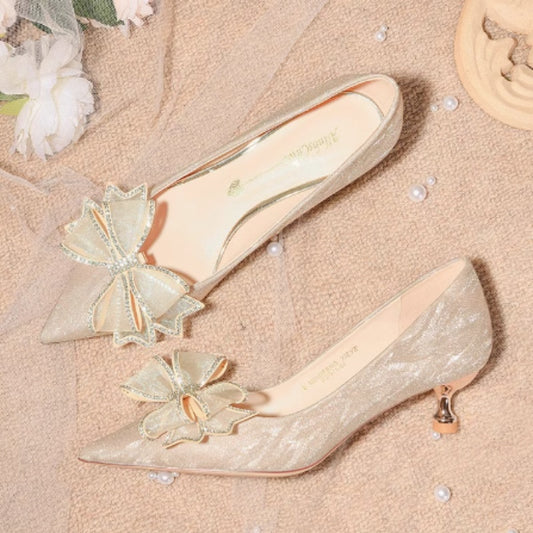 Sequined Champagne Crystal Shoes Pointed Stiletto Heel High Heels