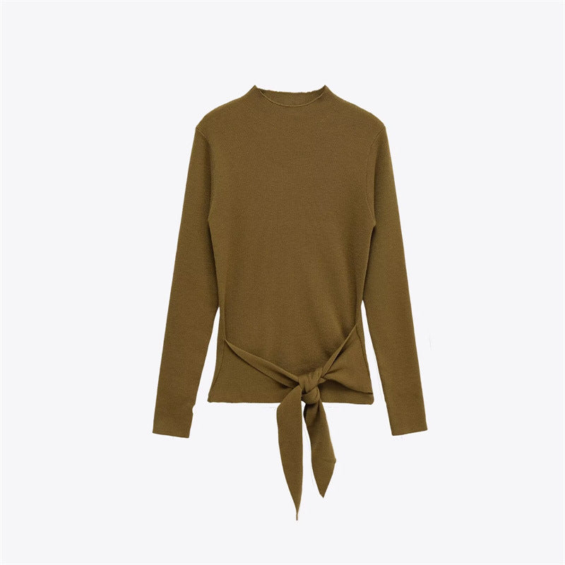Women's Fashionable Slim Fit Long Sleeve Top With Bow Decoration