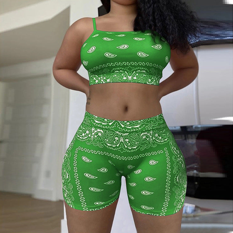 Womens Casual Printed Camisole And Sleeveless Shorts Two-Piece Set