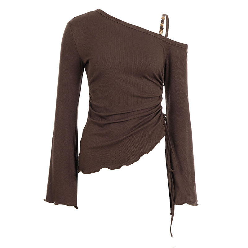 Off-shoulder Irregularly Drawstring Cropped Spicy-girl Top