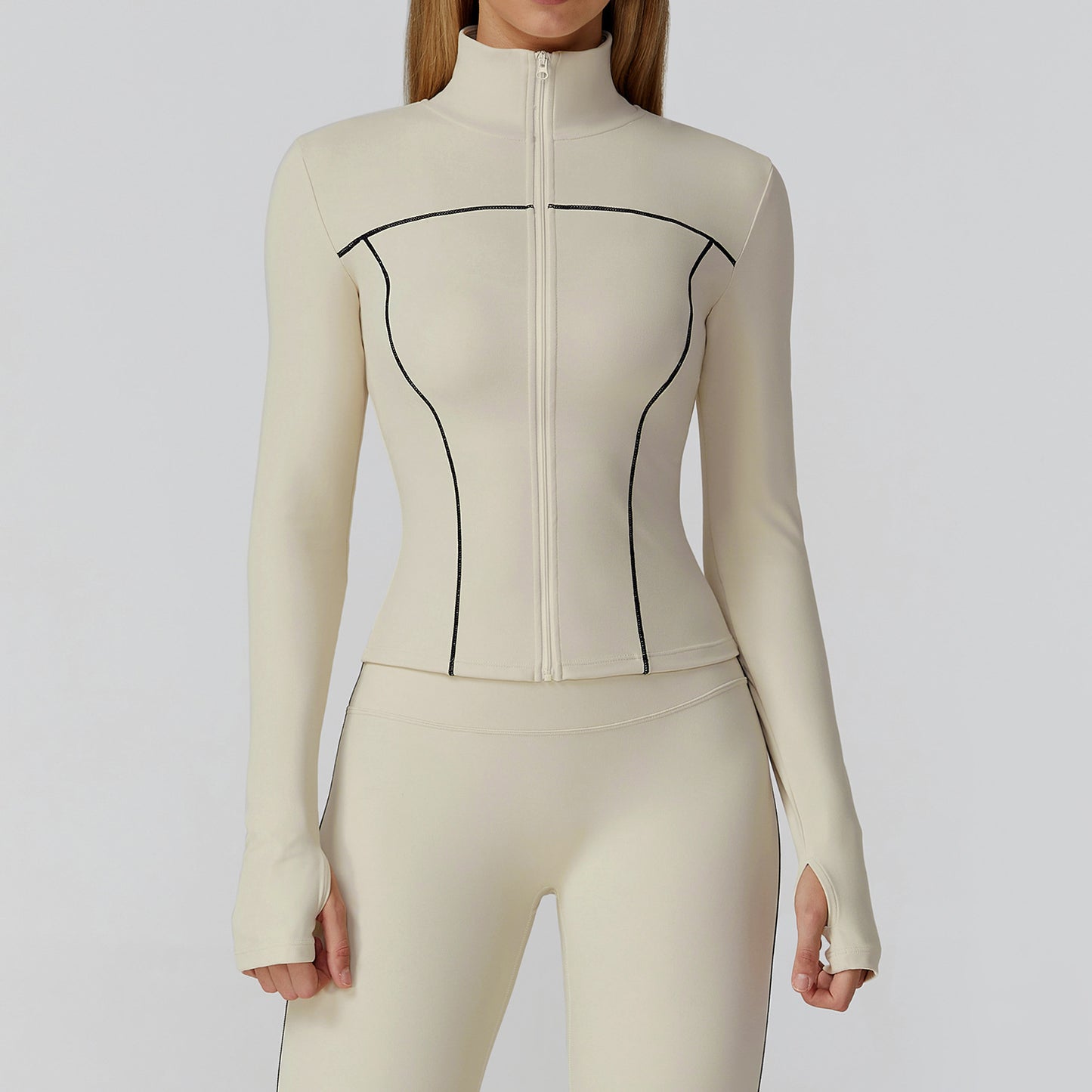 Contrast Color Brushed Yoga Coat Zipper Windproof Slim Jacket