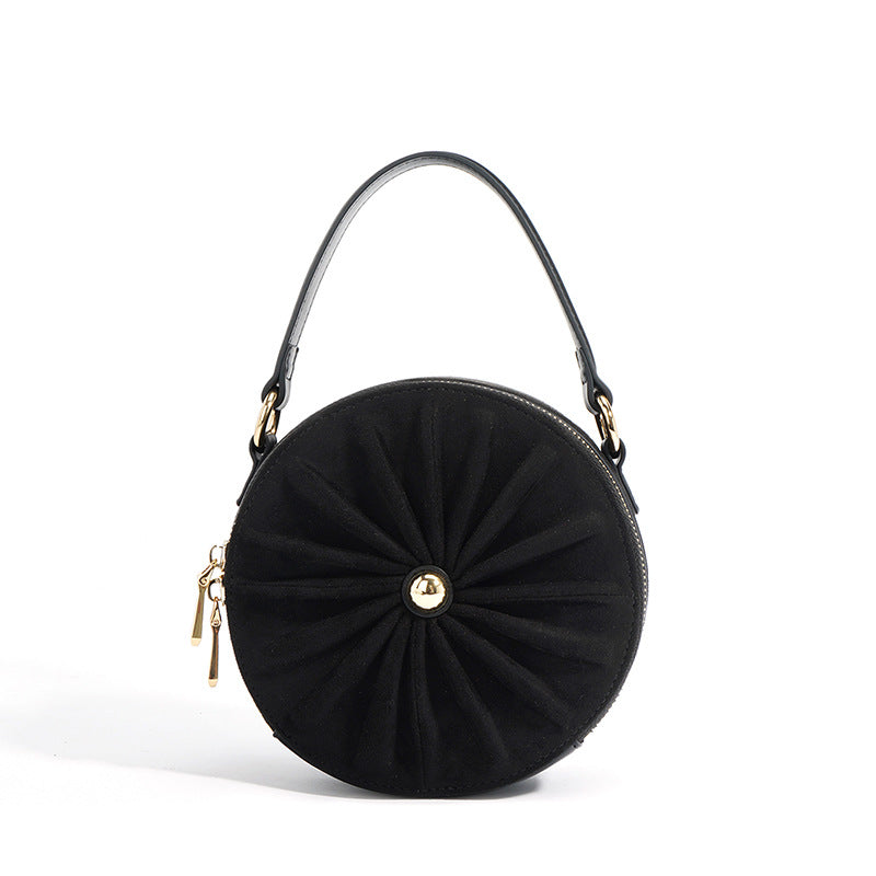 Style Round Pie Bag Genuine Leather Bag Metal Chain