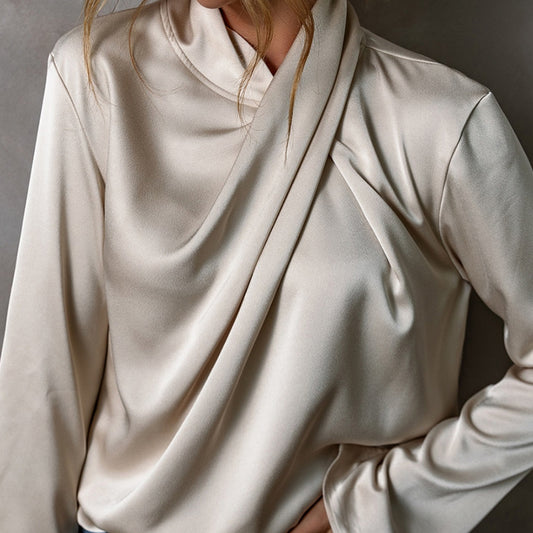 Ensfarvet Satin Chiffon Bluse til Kvinder
