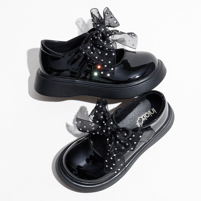 Girls New Soft Bottom Black Princess Style Small Leather Shoes
