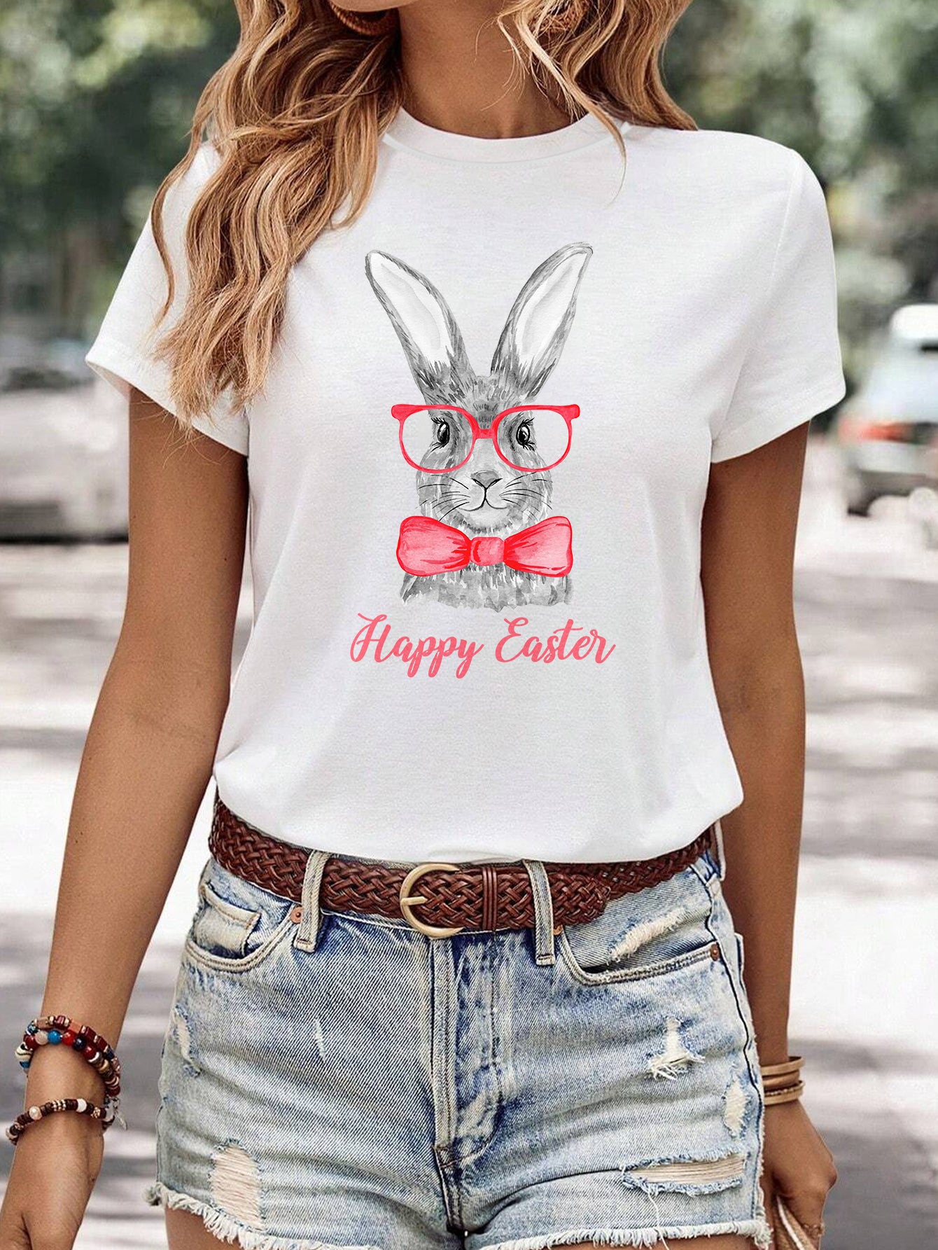 Kvinders minimalistiske afslappede T-shirt med print og rund hals