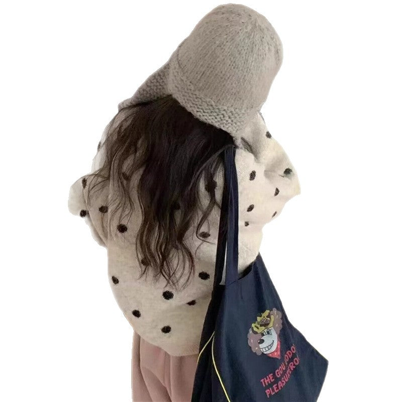 Loose Casual Sweater Polka Dot Round Neck Button Women's Sweater