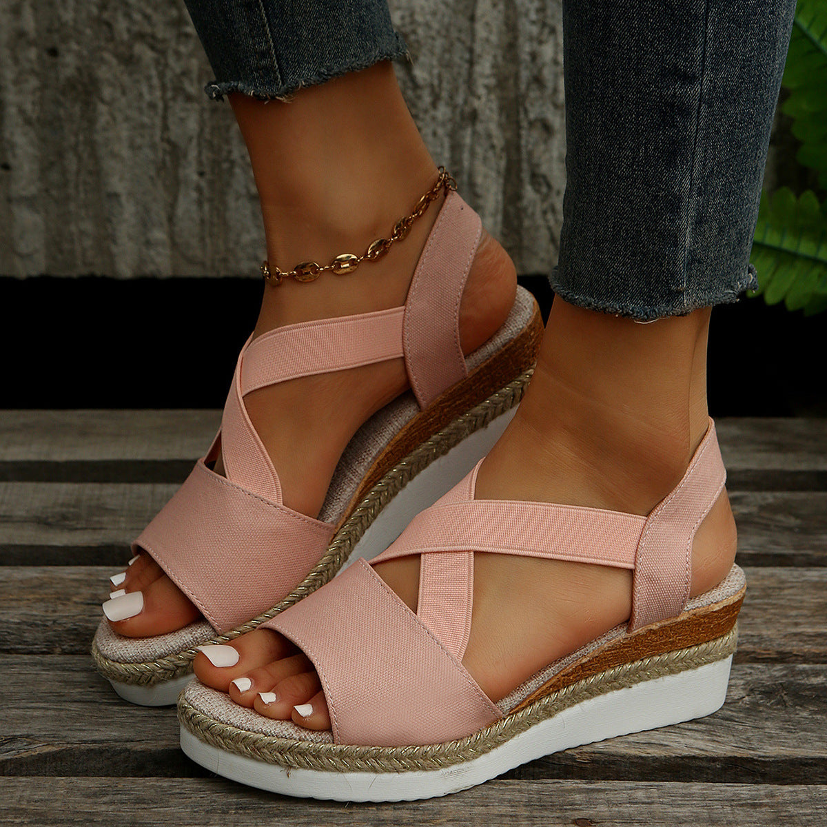 Plus Size Summer Hemp Rope Straw Woven Platform High Heel Open Toe Sandals