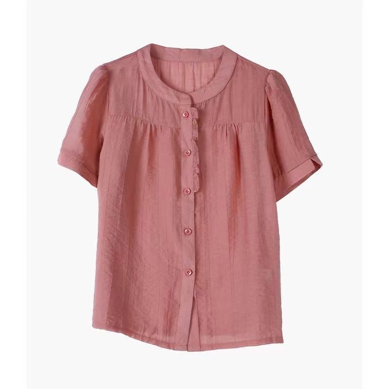 Spring And Summer Simplicity Temperament Crew Neck Cotton Linen Shirt Women