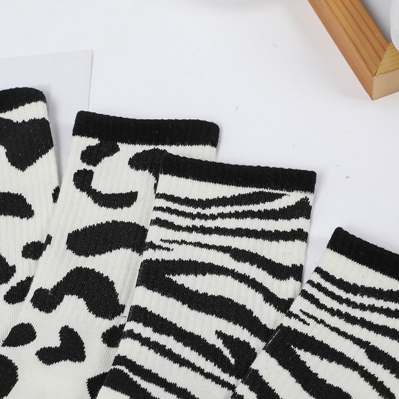 Spotted Cow Cute Socks Female Black And White Spotted Animal