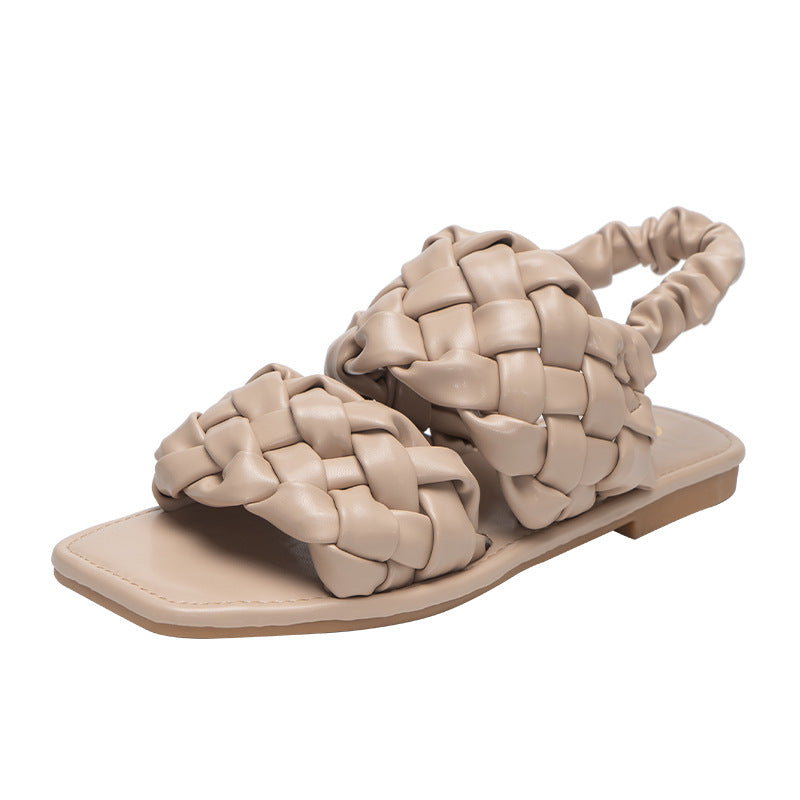 Solid Hollow Out Retro Casual Flat Sandals