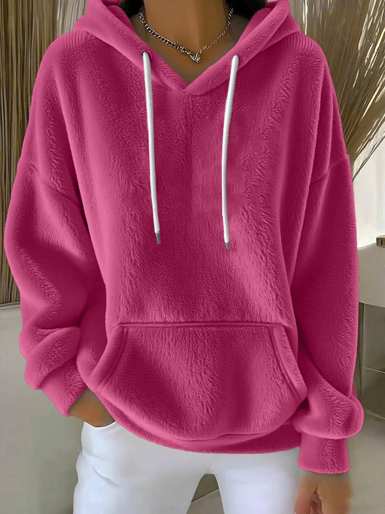 Ensfarvet lammeuldforet alsidig sweatshirt til kvinder til efterår og vinter