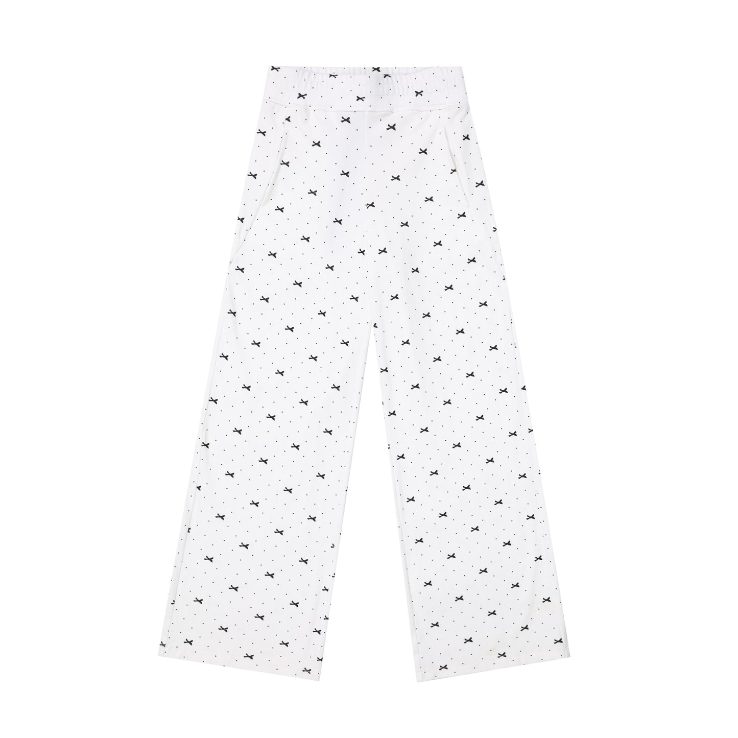 Polka Dot Bow Full Printed Design Loose Casual Wide-leg Trousers