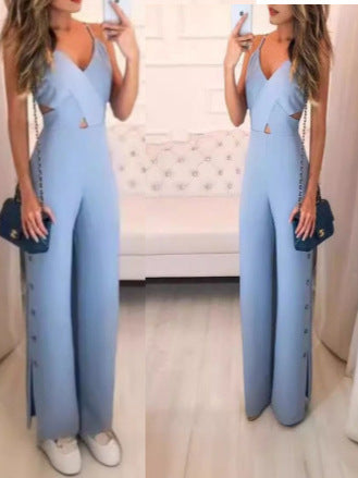 Ærmeløs udskåret camisole jumpsuit med høj talje og i ensfarvet slim-fit