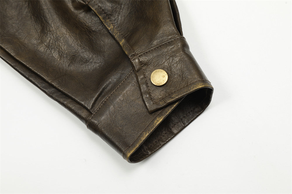 Vintage Distressed PU Leather Jacket Men's High Street