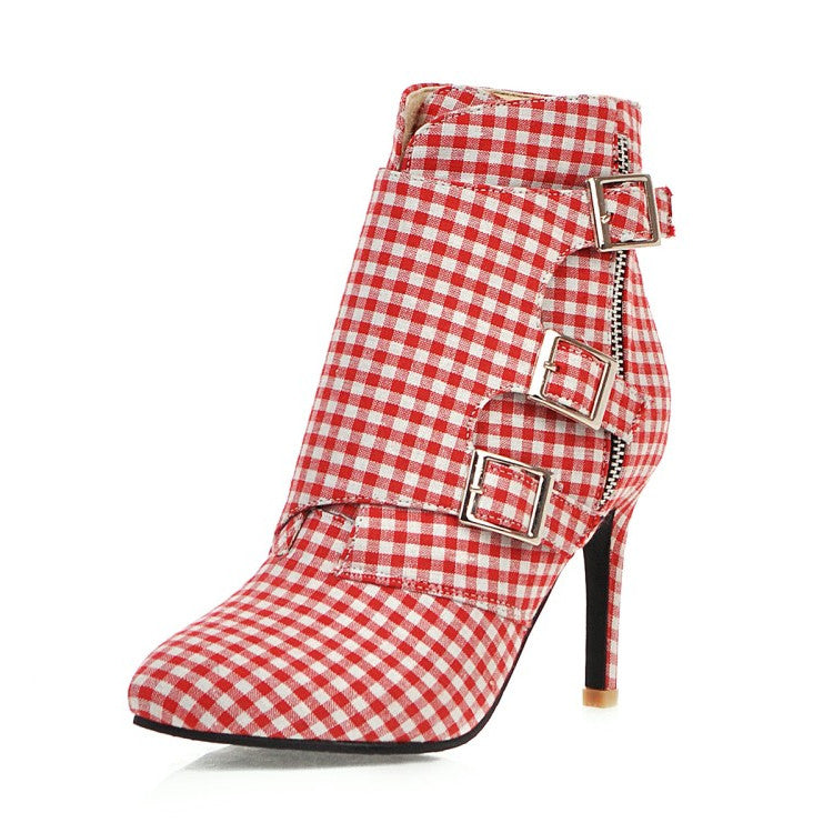 Women's Plaid Short High Heels Knight Boots