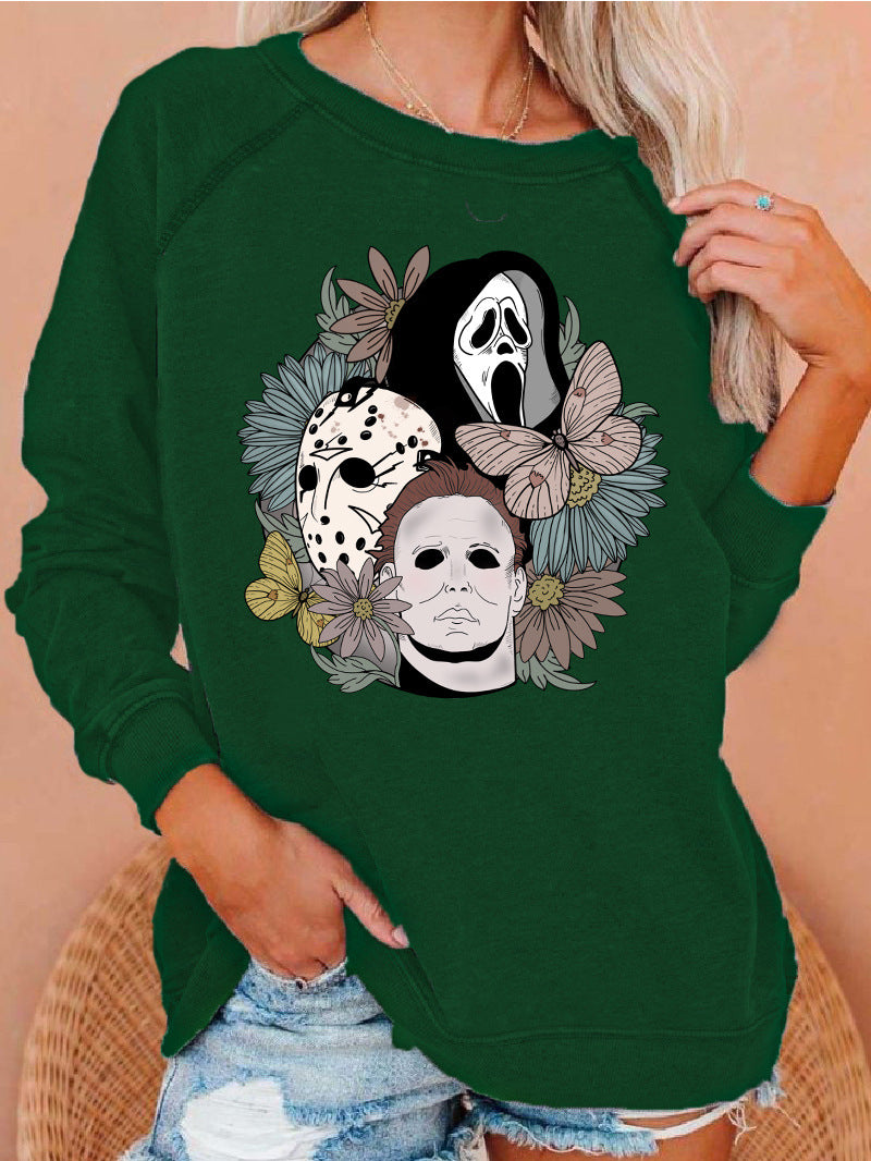 Women's Printed Raglan Round Neck Sweater