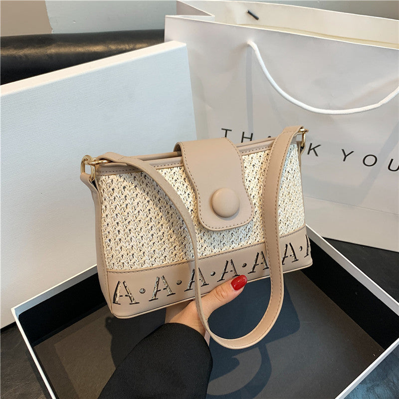 Summer Fashion Woven Female Niche Korean Style Advanced Texture Letters Hollow Shoulder Bag