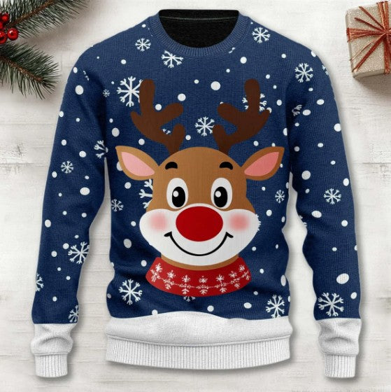 3D Digital Printing Series Thick Needle Pull Strip Crew Neck Pullover Sweatshirt